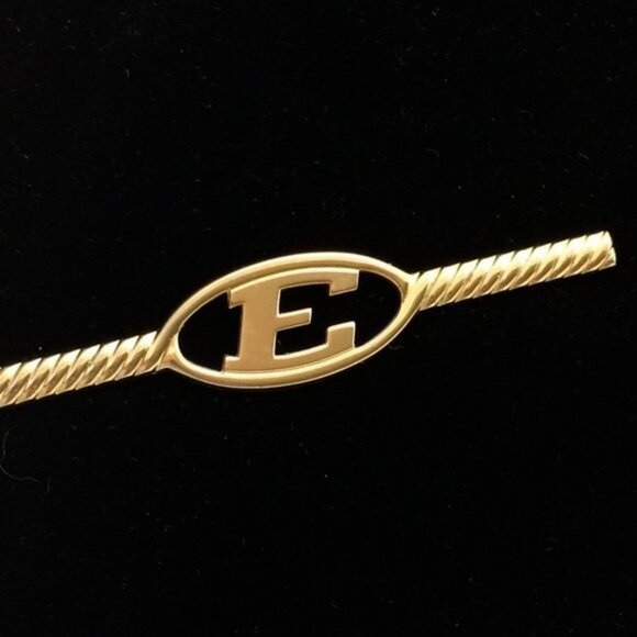 Vintage Tie Bar Clip Initial Letter E Signed Swank Gold Tone Long - Picture 1 of 15